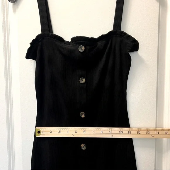 Black Ribbed Button Down Bodycon Mini Dress - Picture 7 of 9
